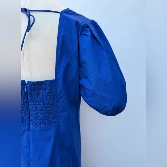 Loft Poplin Tie Back Puff Sleeve Midi Dress Size 10 - Picture 8 of 14